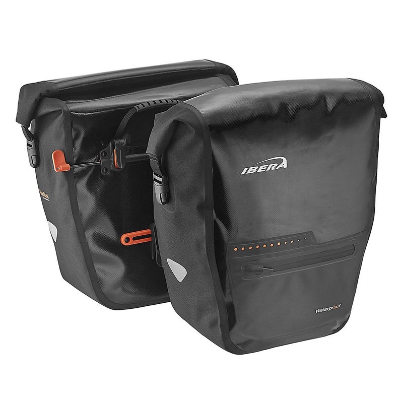 Ibera Panniers Bike Bags 30L (Pair) - Waterproof & with Quick Release/Clip-On System - Bike Saddle Bags For Rear Rack with Rain Cover & 19.8 lbs Capacity - Saddle Bag Bicycle Fits Most Racks (Black) - Image 1